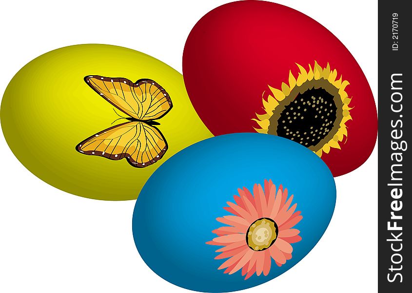 Three easter eggs on a white background.