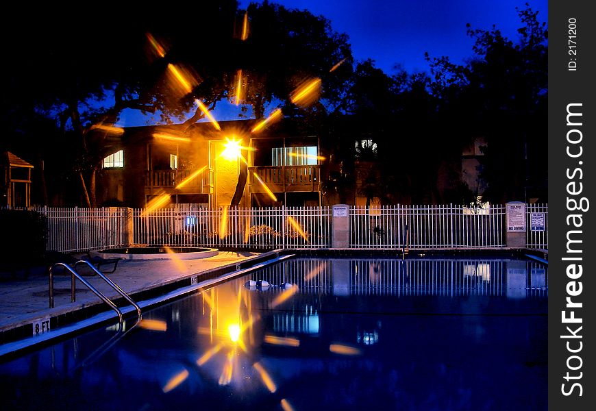 This is a night shot of a pool with a star filter. This is a night shot of a pool with a star filter