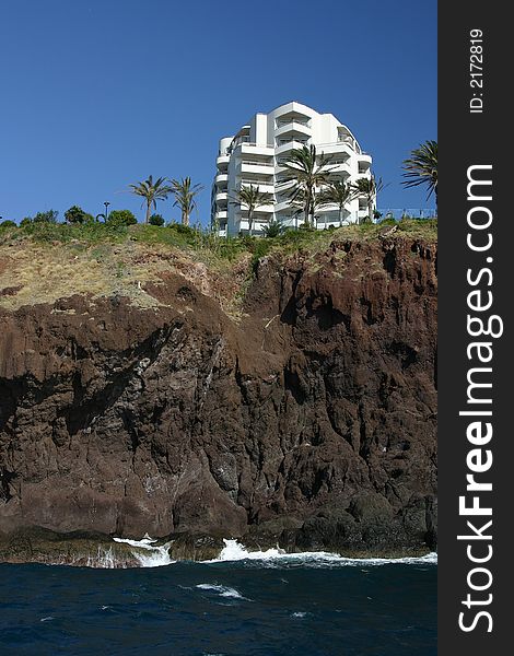 Madeira, Funchal, building over rocks. Madeira, Funchal, building over rocks