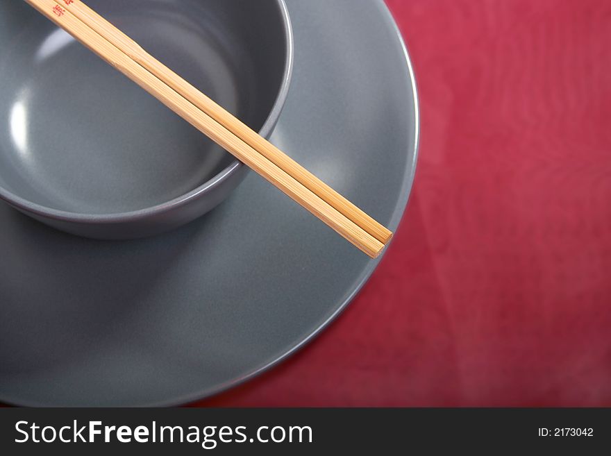 Digital photo of a bowl a pate and chopsticks. Digital photo of a bowl a pate and chopsticks.