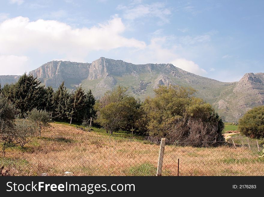 Beautiful wild nature. Wood & Mounts & Blue-Sky Green Panorama, Sicily. Beautiful wild nature. Wood & Mounts & Blue-Sky Green Panorama, Sicily