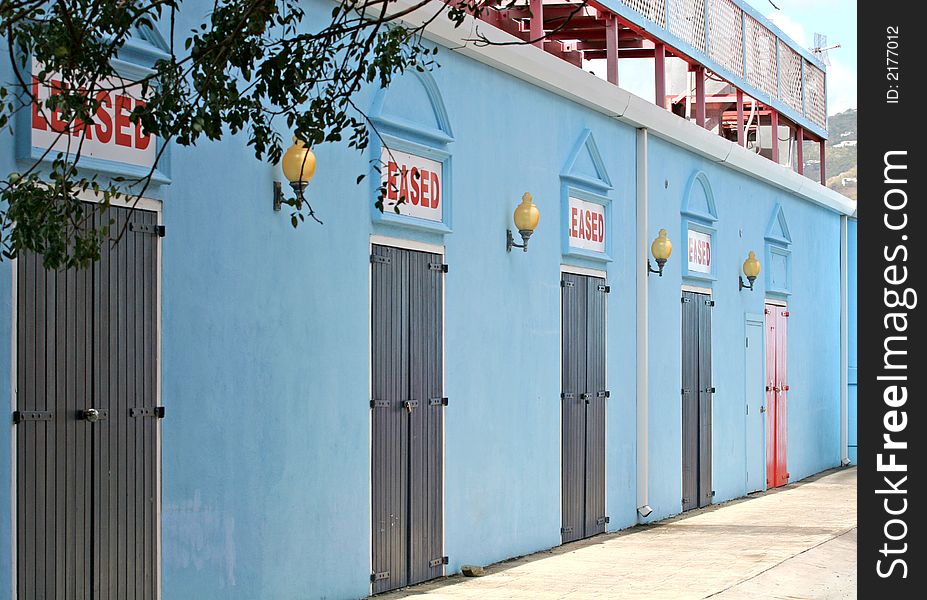 Rows of empty colorful shops for lease. Rows of empty colorful shops for lease