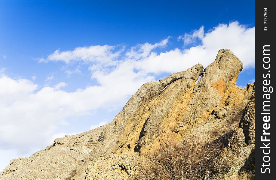 Yellow rock under bue sky. Yellow rock under bue sky