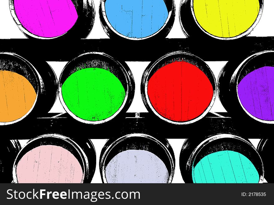 Barrels designed to look like a graphic illustration. United Colors of barrels.