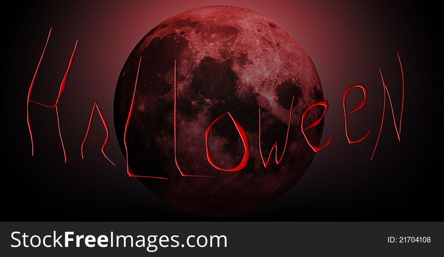 Halloween text over Red moon abstract background