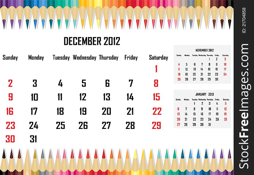 Illustration of Calendar 2012 December