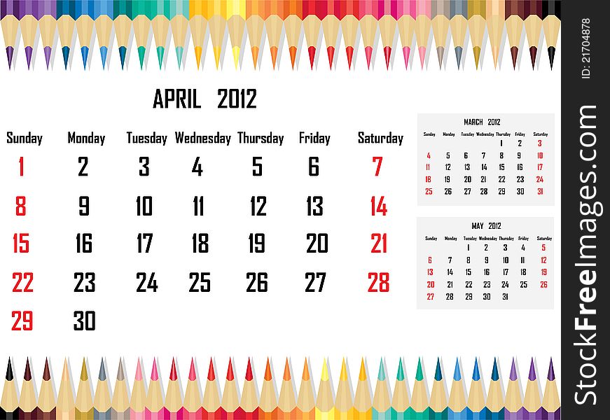 Illustration of Calendar 2012 April