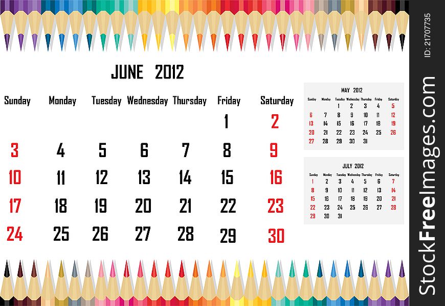 Illustration of Calendar 2012 June
