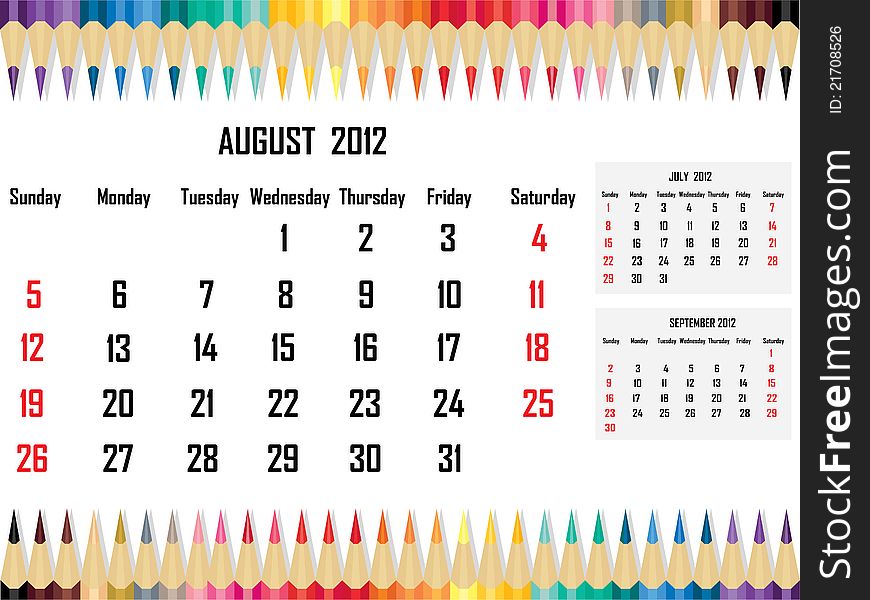 Illustration of Calendar 2012 August