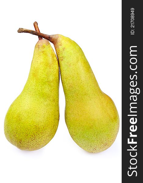 Two ripe pears on white background