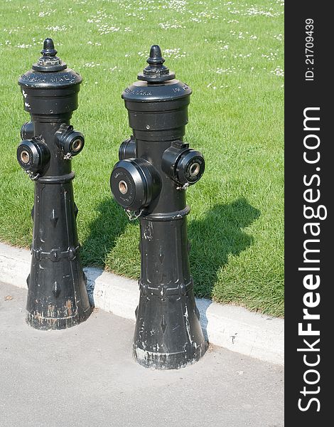 Two black hydrant in Austria. Two black hydrant in Austria