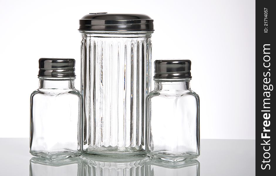 Condiment glass jars for kitchen use. Condiment glass jars for kitchen use