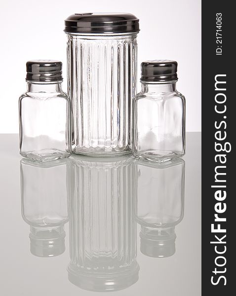 Condiment glass jars for kitchen use. Condiment glass jars for kitchen use