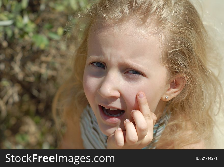 Child girl blonde portrait crying. Child girl blonde portrait crying