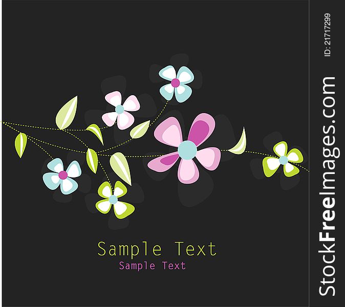 Floral greeting card on the black background
