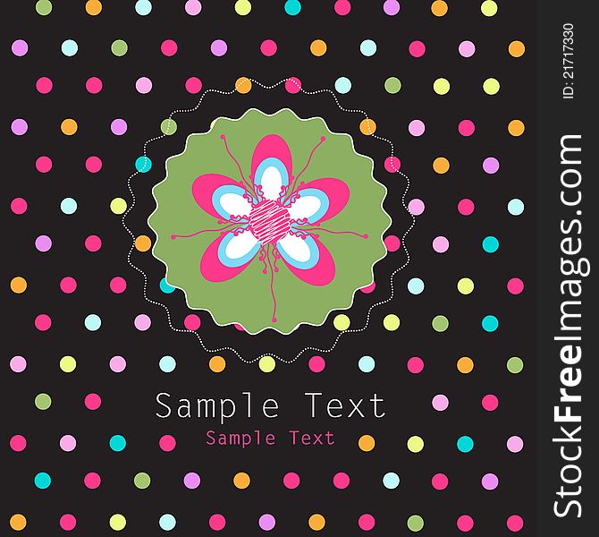 Floral greeting card on the colorful dots background