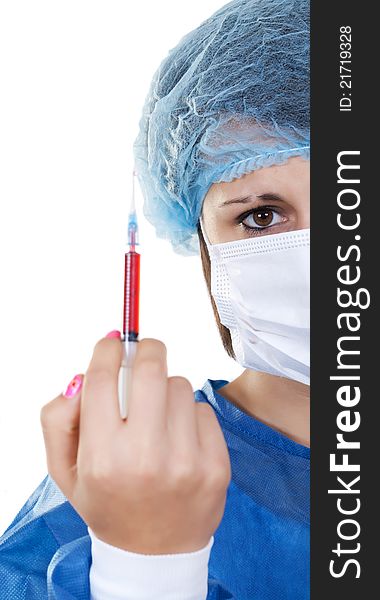 nurse with a syringe on white background. nurse with a syringe on white background