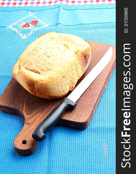 Home made bread and knife over the table