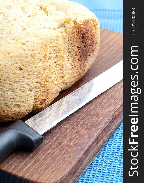 Home made bread and knife over the table