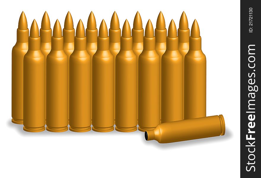 Brass metal bullets. Arranged in a row. Brass metal bullets. Arranged in a row