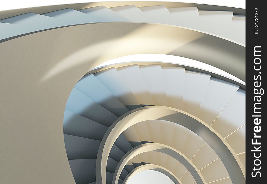 Abstract endless spiral staircase with soft shadows. View from above. 3d-illustration. Abstract endless spiral staircase with soft shadows. View from above. 3d-illustration