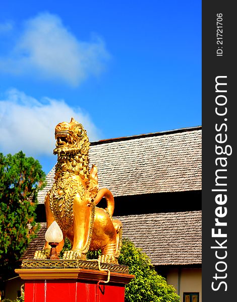 Stucco, a lion in front of a temple in Thailand. Stucco, a lion in front of a temple in Thailand