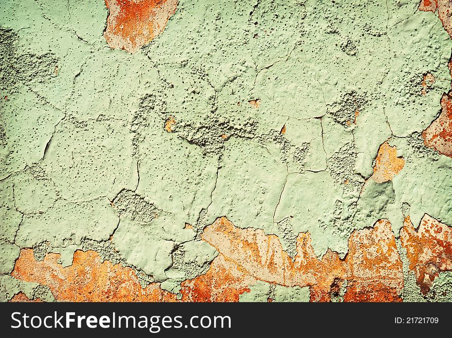 Green color crack and corroded on wall. Green color crack and corroded on wall