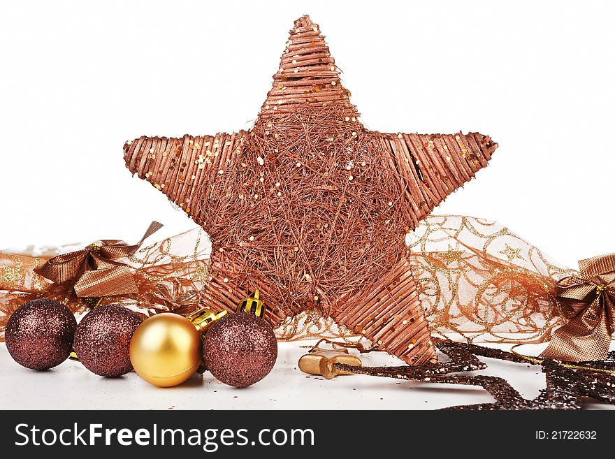 Brown traditional christmas decoration background. Festive holiday season concept. Brown traditional christmas decoration background. Festive holiday season concept.