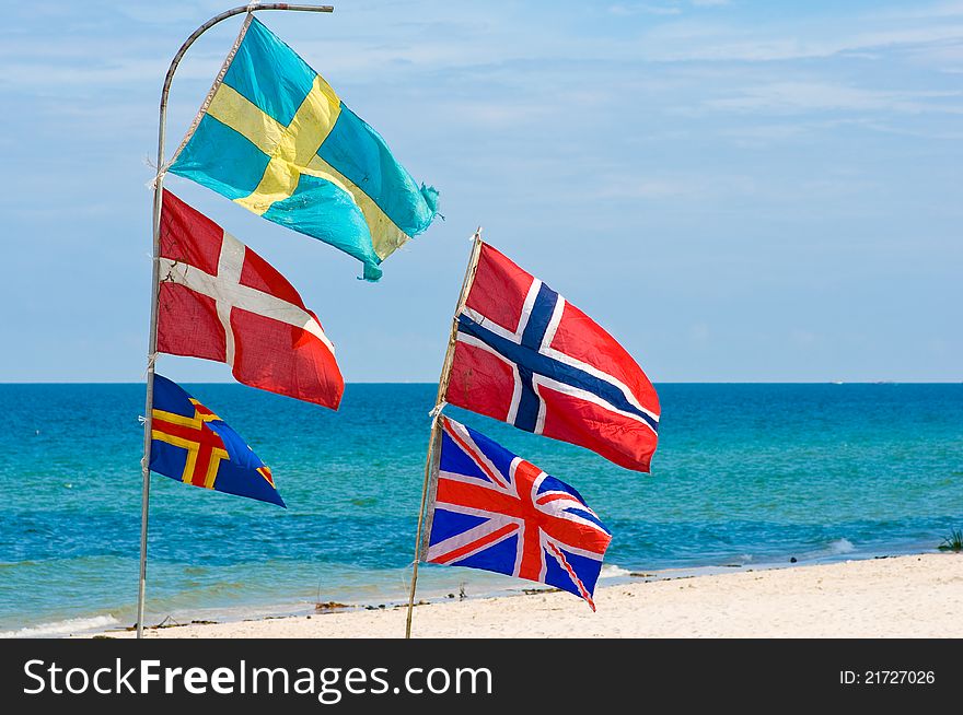 Nation flags above Hua Hin beach,Thailand. Nation flags above Hua Hin beach,Thailand