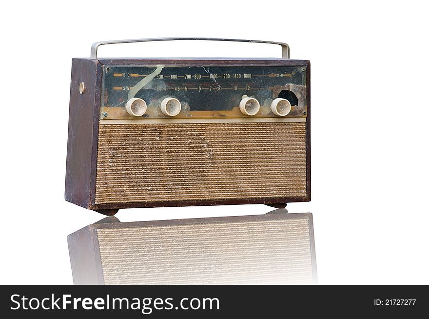 Vintage fashioned radio on white background