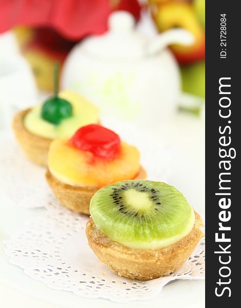 Creamy dessert tarts with fruits