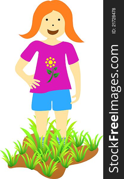 Cartoon Girl With Grass Vector