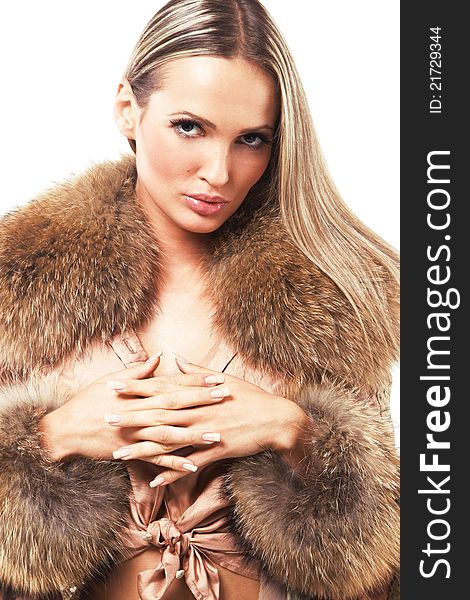 Portrait of a beautiful model in fur
