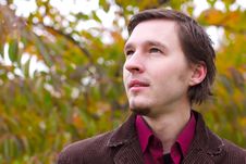 Handsome Man Portrait In Autumn Leaves Background Stock Photo Handsome Man Portrait In Autumn Leaves Background Stock Photo