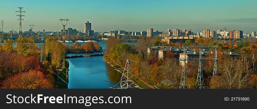 City panorama with high- voltages. City panorama with high- voltages