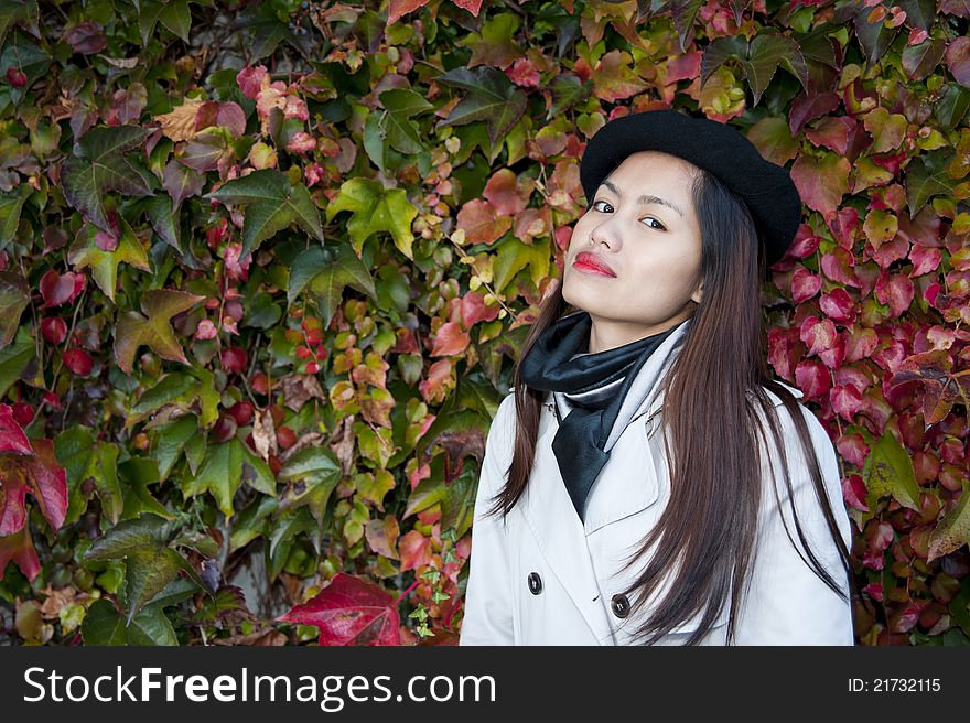 Beautiful woman colorful autumn leaves. Beautiful woman colorful autumn leaves