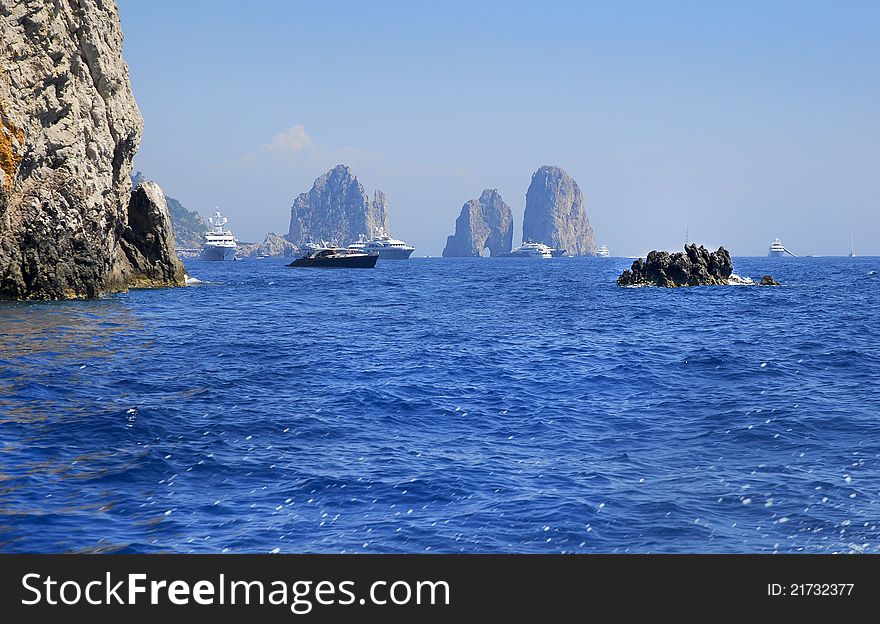 View from the sea of Faraglioni rocks, Italy. View from the sea of Faraglioni rocks, Italy