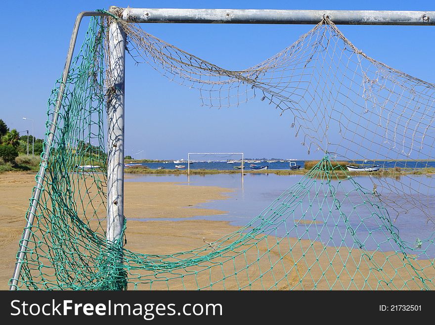 Submersible soccer field in the Ria Formosa lagoons. Submersible soccer field in the Ria Formosa lagoons