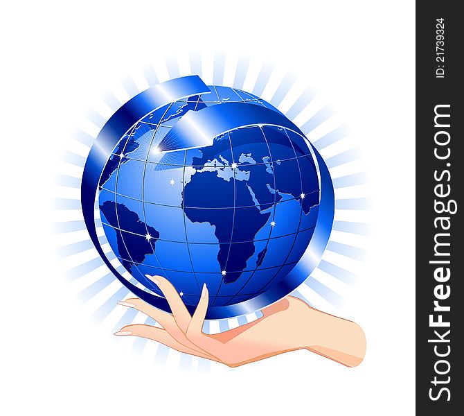 Hand Holding a Blue Globe-Social Network Concept
