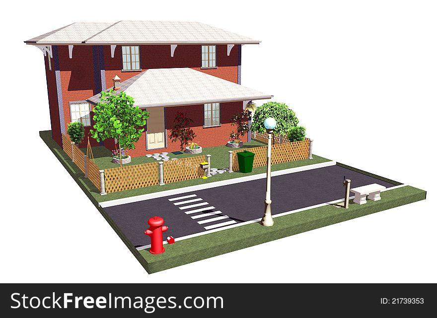 A 3d Sweet House with Little Garden on the Road. A 3d Sweet House with Little Garden on the Road.