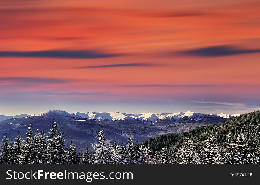 Winter landscape in mountains