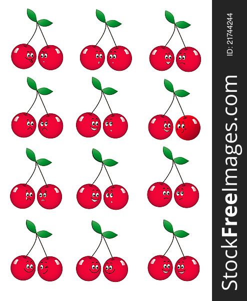 Set of smile icons - emotional cherry isolated on white background. Set of smile icons - emotional cherry isolated on white background