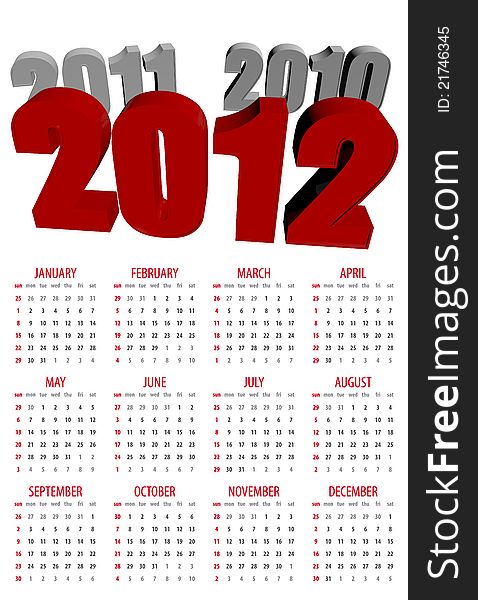 This is a calendar for 2012 on a white background. Starts Sunday