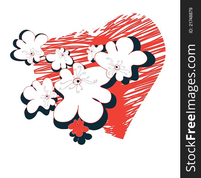 Valentine and white abstract flowers and graphic designs of the heart