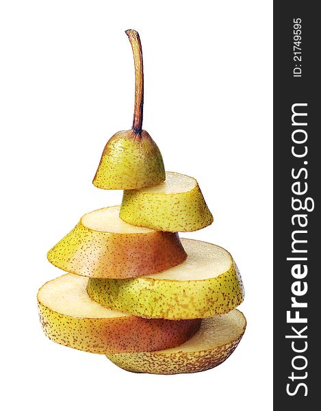 Pear slices on white background