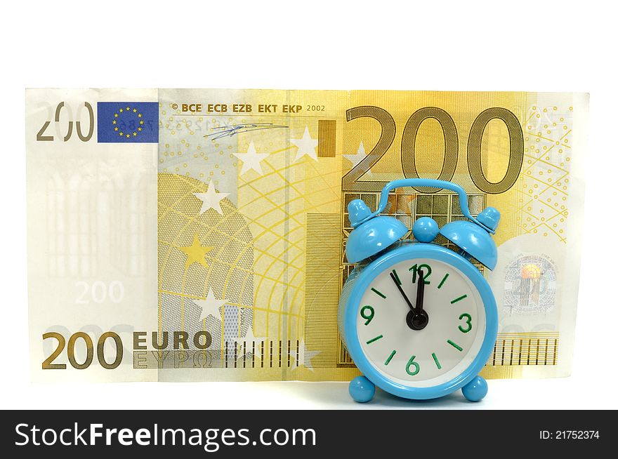 200 Euro with blue alarm , on a white background. 200 Euro with blue alarm , on a white background