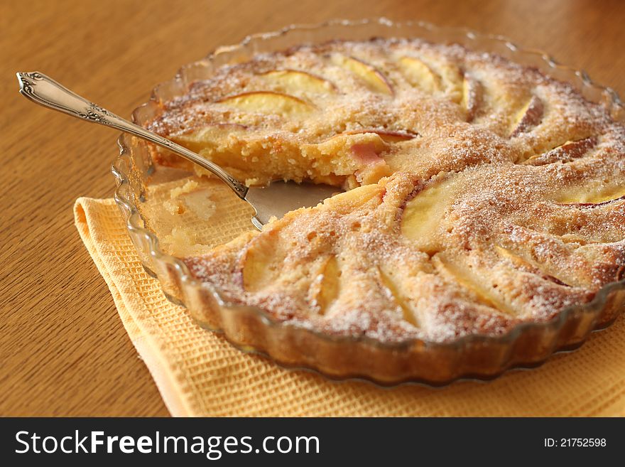 Peach pie in the glass form. Peach pie in the glass form