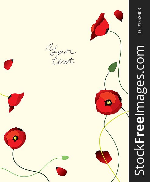 Greeting leaflet with poppys. A4, vertical