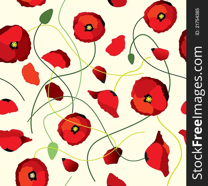 Seamless background of poppys. Will tile endlessly