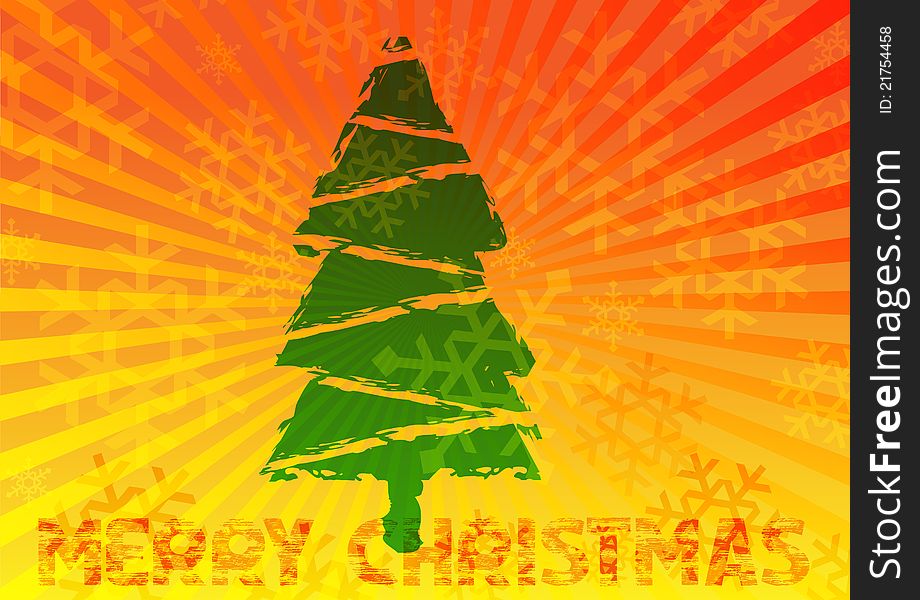 Orange retro Christmas background with christmas tree.Vector illustration. Orange retro Christmas background with christmas tree.Vector illustration.